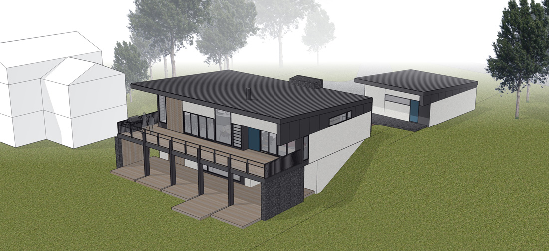 Unit 7 Architecture | Projects - Lake of the Prairies Summer Home - AERIAL DESIGN STUDY RENDERING